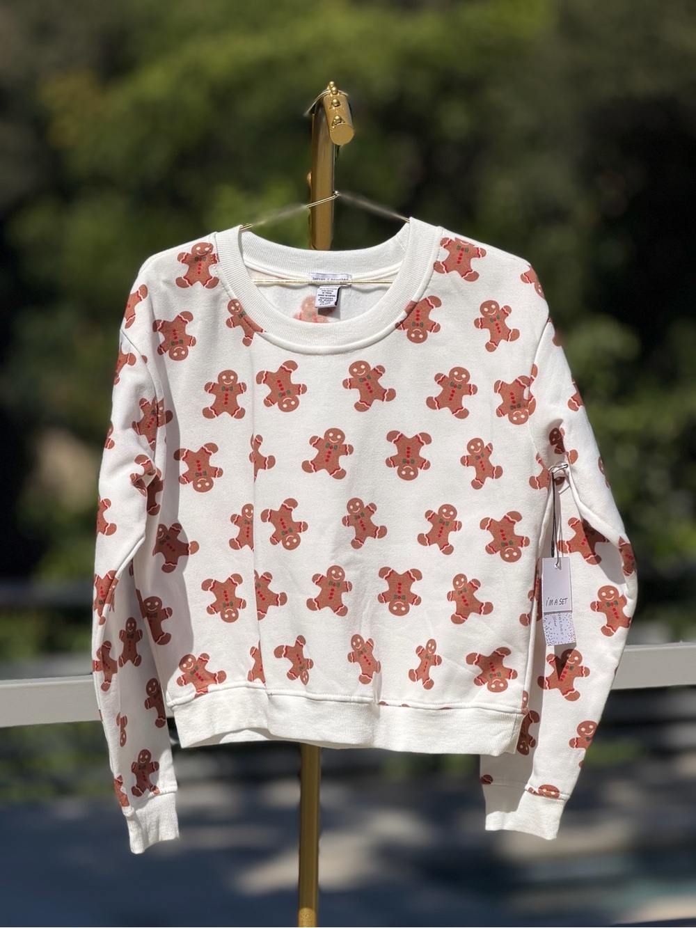 Women’s Gingerbread Print Crewneck Sweatshirt and Jogger Set - White/Brown